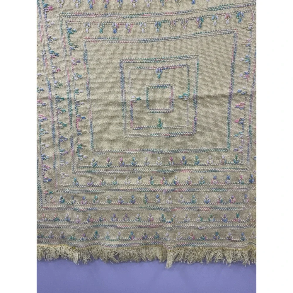 Vintage Baby Blanket Hand Woven Butter Yellow Pastel Fringed 33